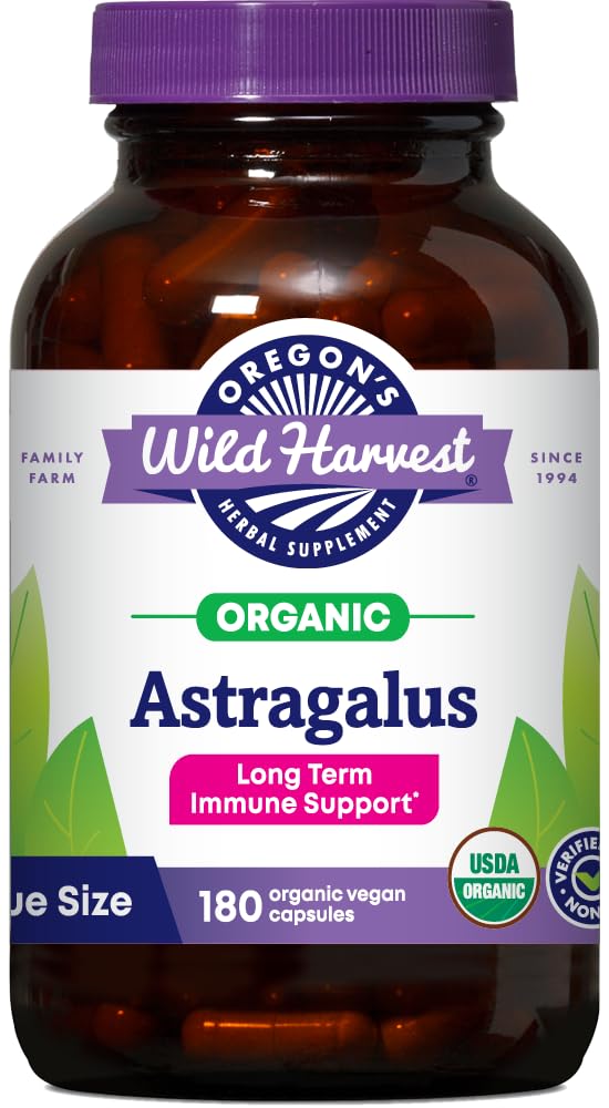 Oregons vilde Harvest Ikke-GMO Certified Organic Astragalus Capsules Long Term Immune Support Herbal Supplements-180 Count
