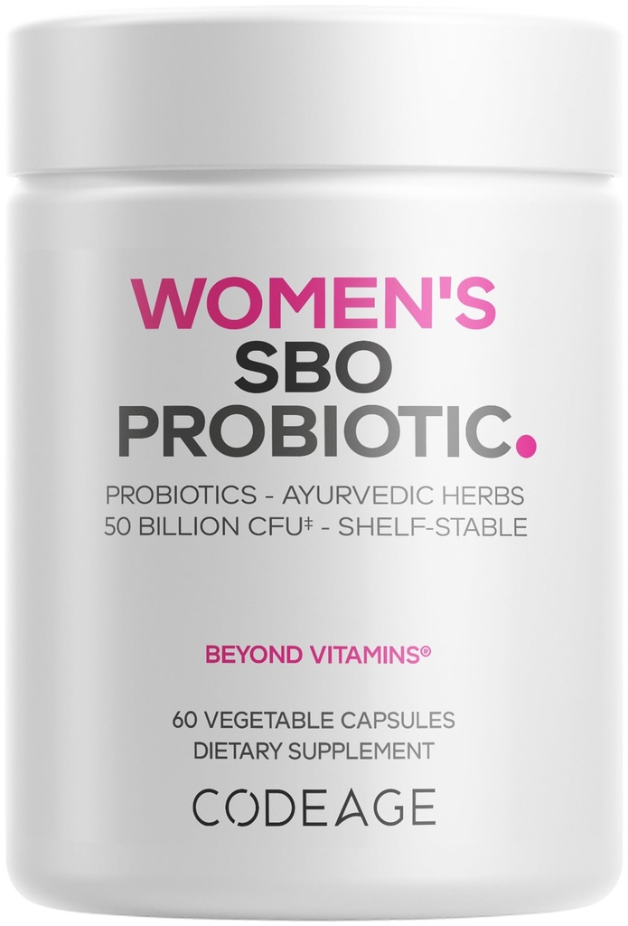 Codeage Kvinners probiotika Supplement - 50 milliarder CFU - SBO Probiotika og prebiotika - Kranbær - Femin helse - Fermentert botanisk blanding, hele mattilskudd - Vegansk, ikke-GMO - 60 kapsler