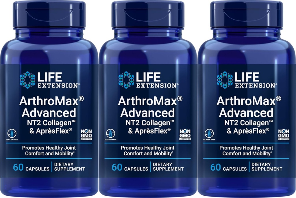 Livsforlengelse ArthroMax Avansert med NT2 Collage & ApresFlex, 60 kapsler (pakke på 3)