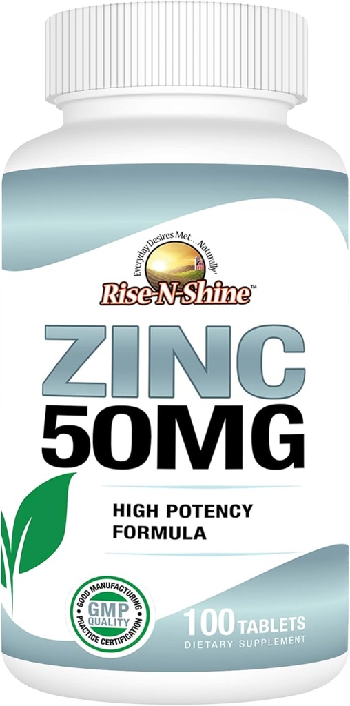 Rise-N-Shine 50 Mg Sink kosttilskudd - immunstøtte Supplement - høy potens Antioksidant - 100 dagers forsyning (100 tabletter)