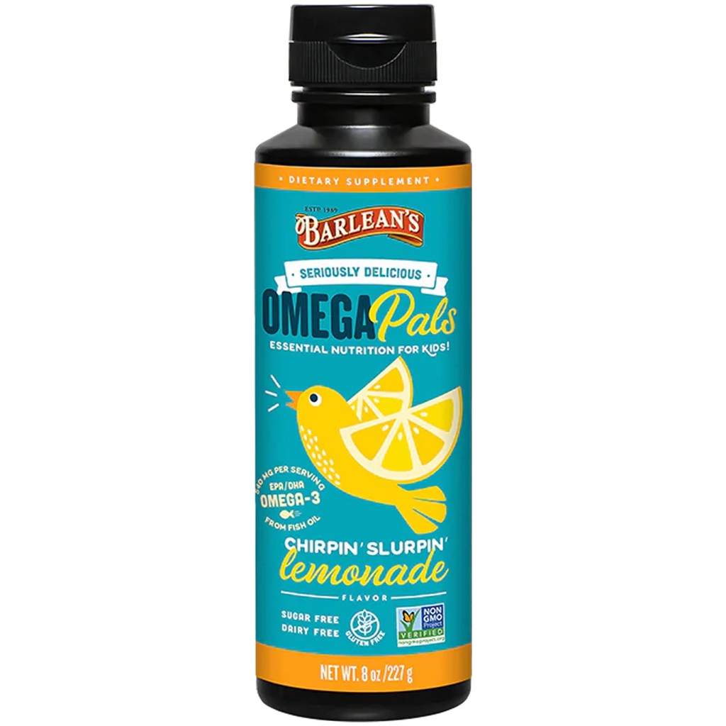 Barlean omega 3 fiskeolje flytende kosttilskudd for barn, Chirpin 'slurpin' sitronade, 540 mg EPA og DHA fettsyre, 8 oz