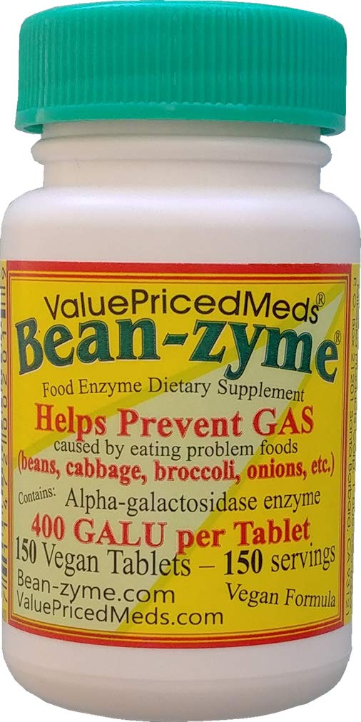 Bean-Zyme gass relief for voksne Extra Styrke (150 ct) er 400 GAUL per tablett Alpha Galactosidase, Vegan, kostnad mindre, Digestive Enzyme kosttilskudd Naturlig Mat Enzyme