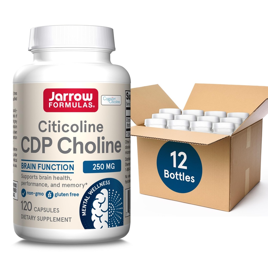 Jarrow Formler Citicoline CDP Choline 250 MG, CDP Choline Supplement støtter hjerne helse, ytelse og minne, 120 kapsler, opp til en 120-dagers forsyning, pakke med 12