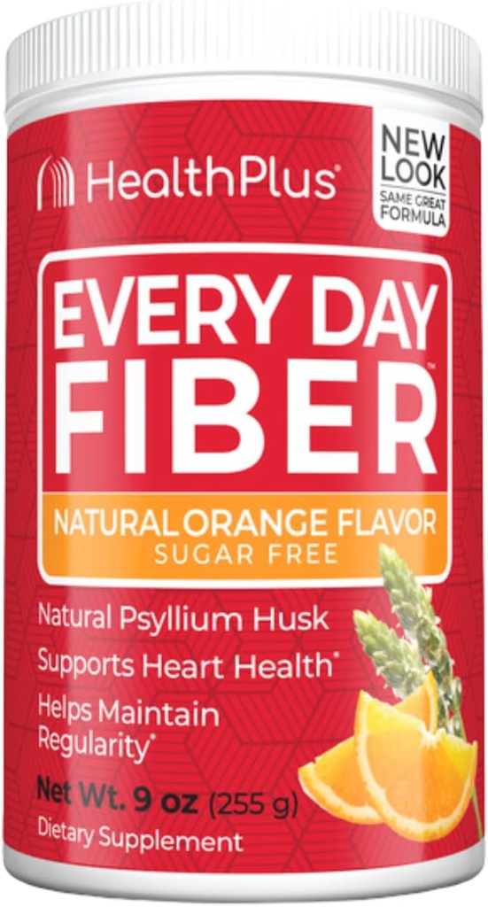 Helse Plus Hver dag Fiber Digestiv støtte | Ingen kunstige Flavors | Daily Fiber for Toxin Elimination å redusere Bloating | Psyllium Husk | Orange Flavor | 9 Ounces, 36 Serveringer.