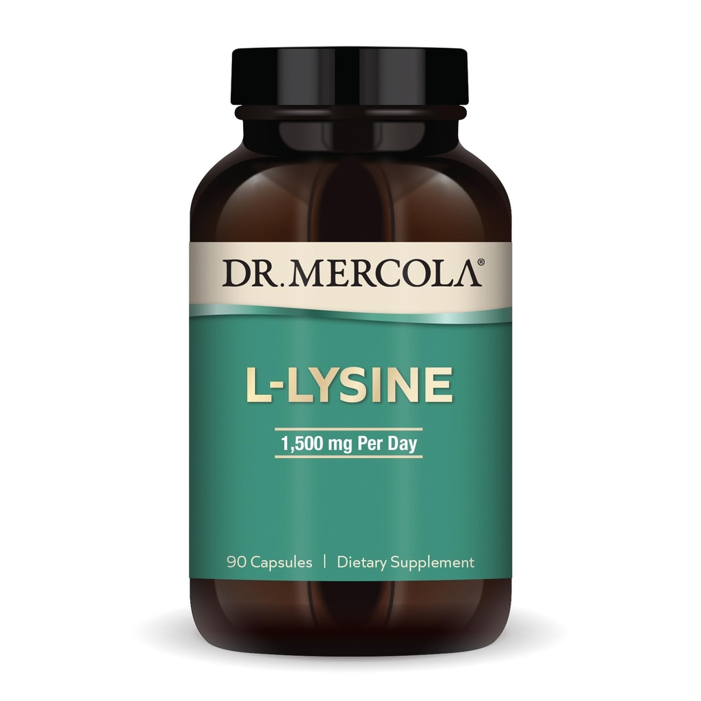 Dr. Mercola L-Lysine, 90 Kapsler 1500 mg L-Lysine, Ikke-GMO, Glutenfri, Soja Gratis