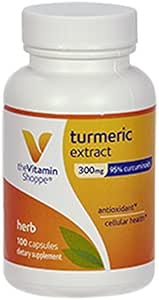 Den Vitamin Shoppe Turmeric Extract 300mg, standardisert urt som støtter cellulære helse og gir antioksidant fordeler med 95% Curcumin og 65mg kalsium (100 kapsler)