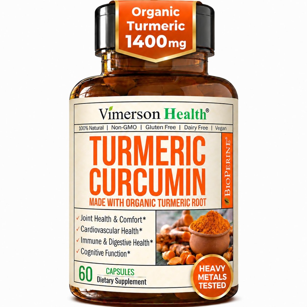 Turmeric Curcumin Supplement med svart pepper ekstrakt - høy potens organisk turmerisk 1400mg & 95% Curcuminoids for felles og digestiv helse - Felles støtte supplement - 60 Vegan Curcuma kapsler