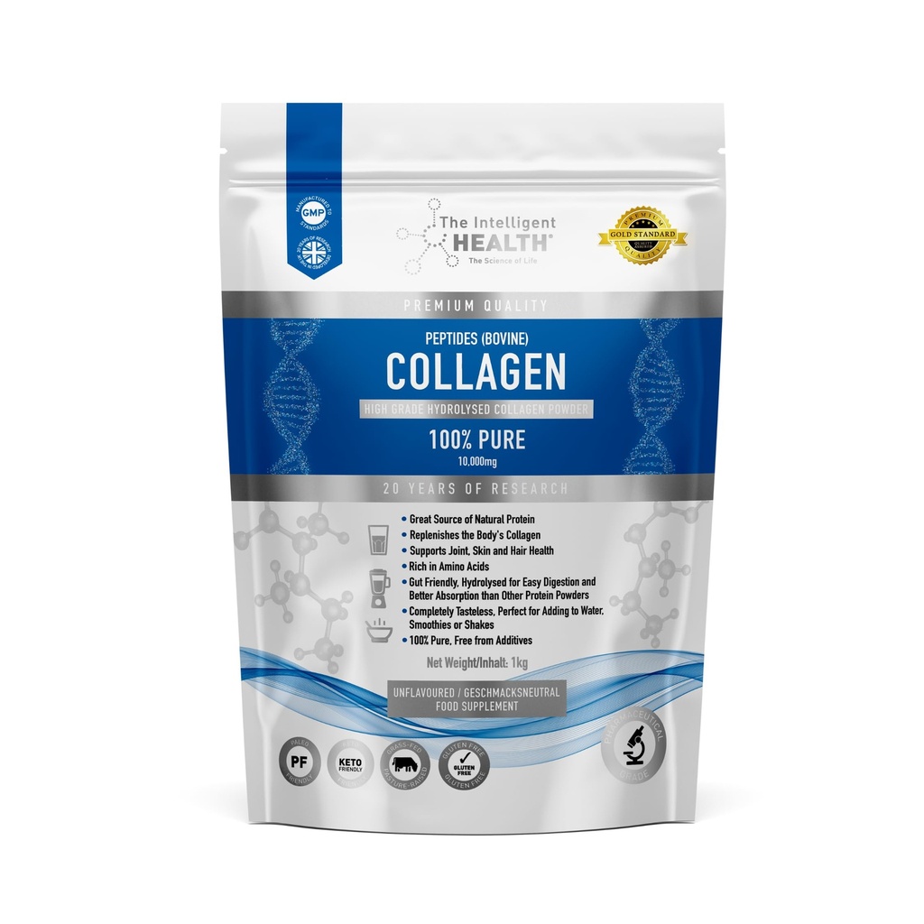 Intelligent Helse Hydrolysert Collage Peptides pulver, Grass Fed, høy protein, uflavorert, Glutenfri, Paleo & Keto Vennlig, 10g per servering (1kg) støtter hud, hår, negler, ledd, & bein