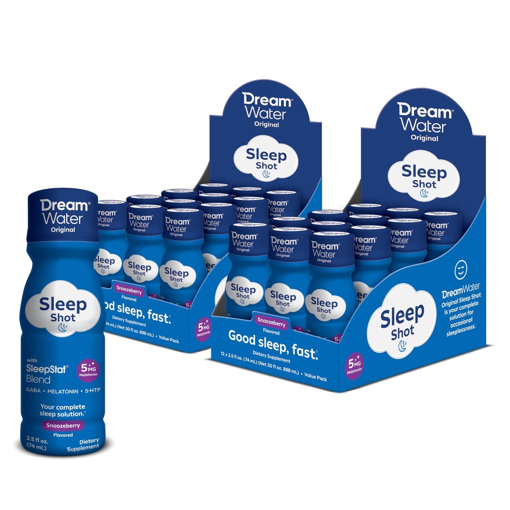 Drømmevann Naturlig søvnhjelp, GABA, MELATONIN, 5-HTP, 2,5oz Skyt, Snoozeberry, 24 greve Økonomisk verdi pakke