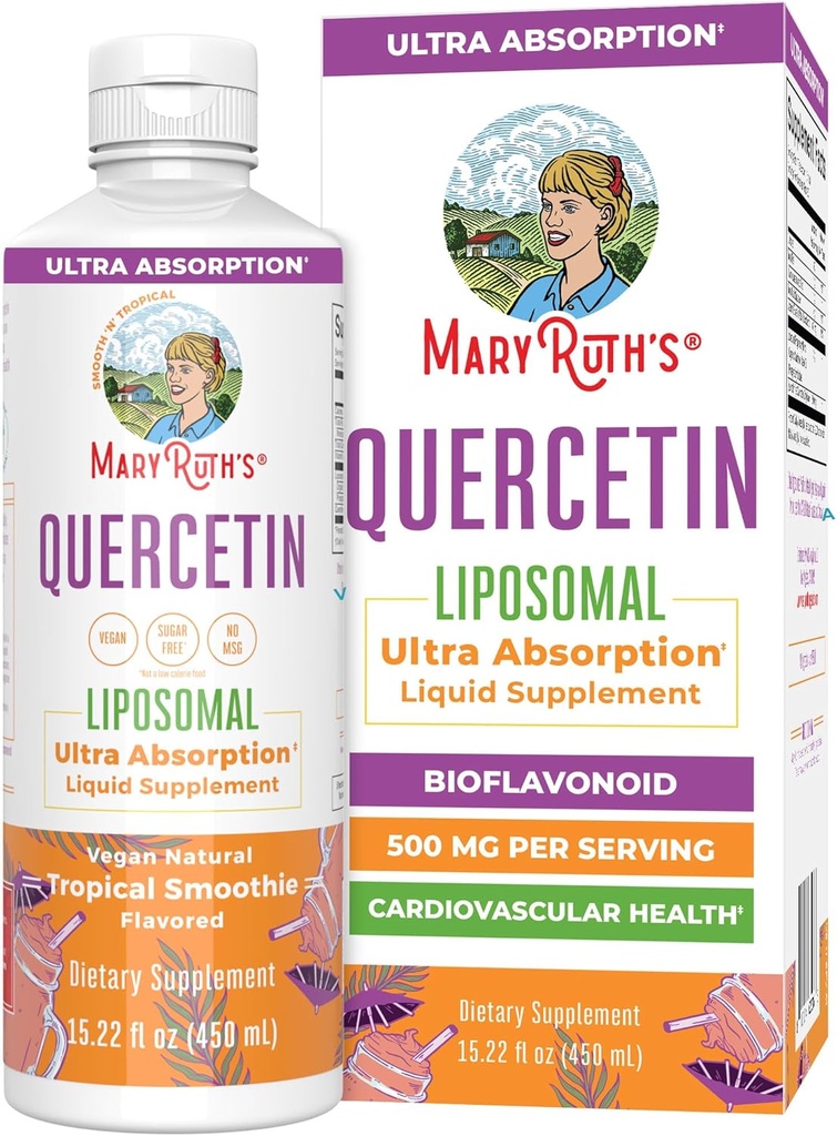 MaryRuth Organics Quercetin Liposomal  Liquid Væske Quercetin 500mg | Cardiovaskulær helse | Cellular Health | Overordnet velvære | Ultra Absorpsjon | Bioflavonoid | Vegan | Glutenfri | 15.22 Fl Oz