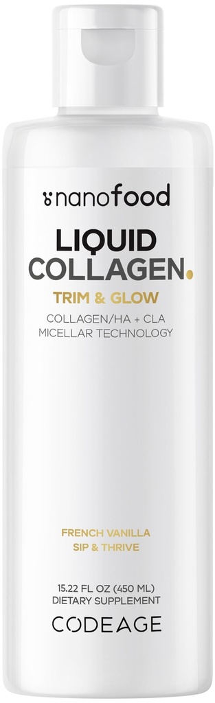 Codeage flytende kollagen Supplement Vanilla Flavor, Beauty Trim & Glow Liposomal Collagen Peptider, CLA konjugert Linoleic Acid, Hyaluronsyre, vitamin E, Hydrolysert, Ikke-GMO, 15,22 fl oz