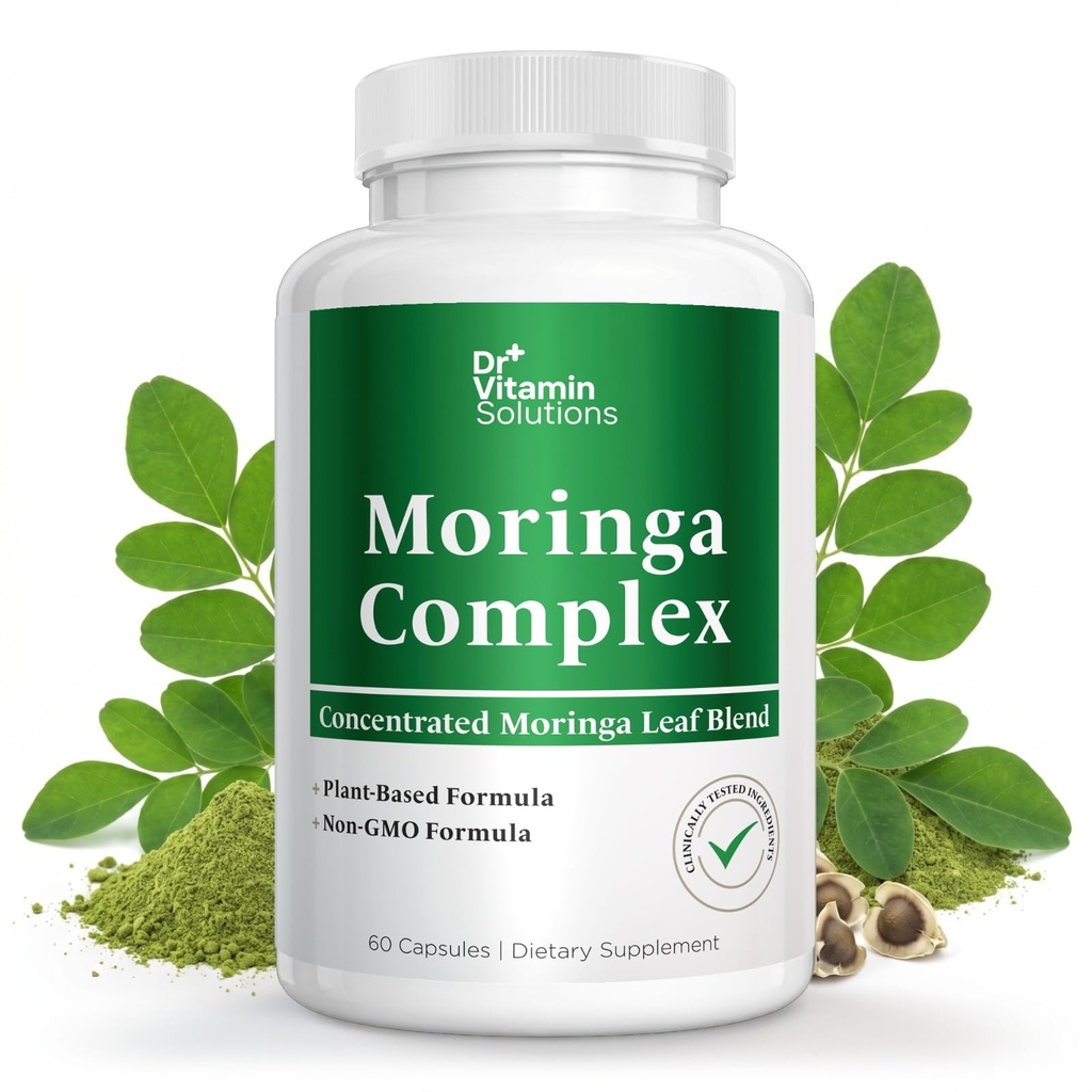 Moringa Complex Capsules – Moringa Oleifera Leaf Powder + 10:1 & 20:1 Extracts – Plant-Based Supplement for Daily Nutritional & Antioxidant Support – Non-GMO, Vegan – 60 Vegetable Capsules
