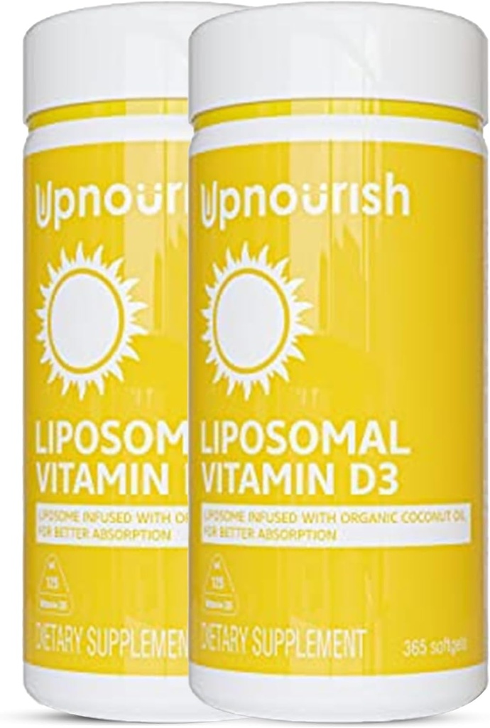 UpNourish 2 Pack - Liposomal vitamin D 5000 IE 730 mykegels, Kolekalciferol vitamin D3 med naturlig kokosolje, VIT D3 Supplement
