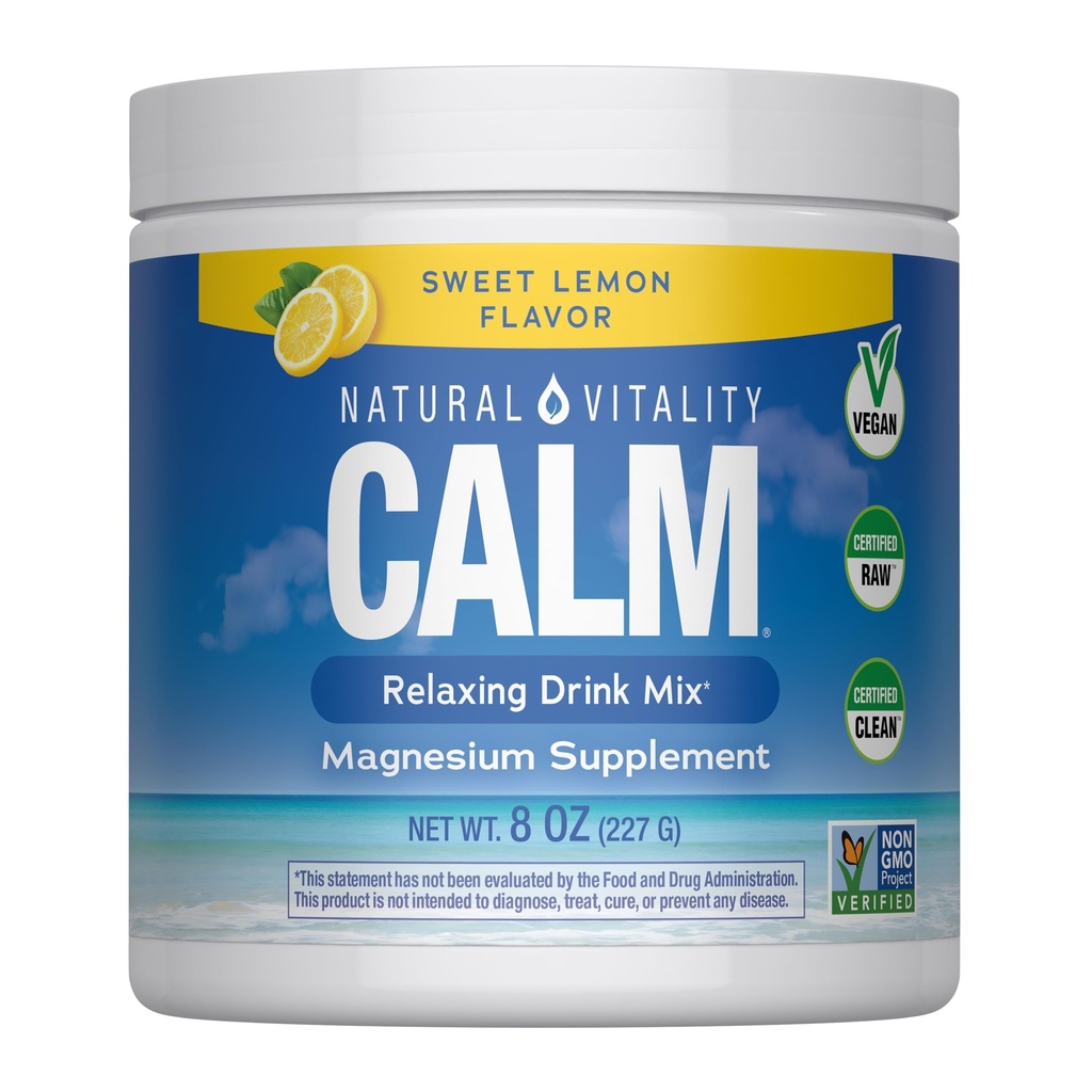 Naturlig vitalitet rolig, Magnesium Supplement, Anti-stress Drink Bland pulver, Glutenfri, Vegansk, & Ikke-GMO, Søt sitron, 8 oz