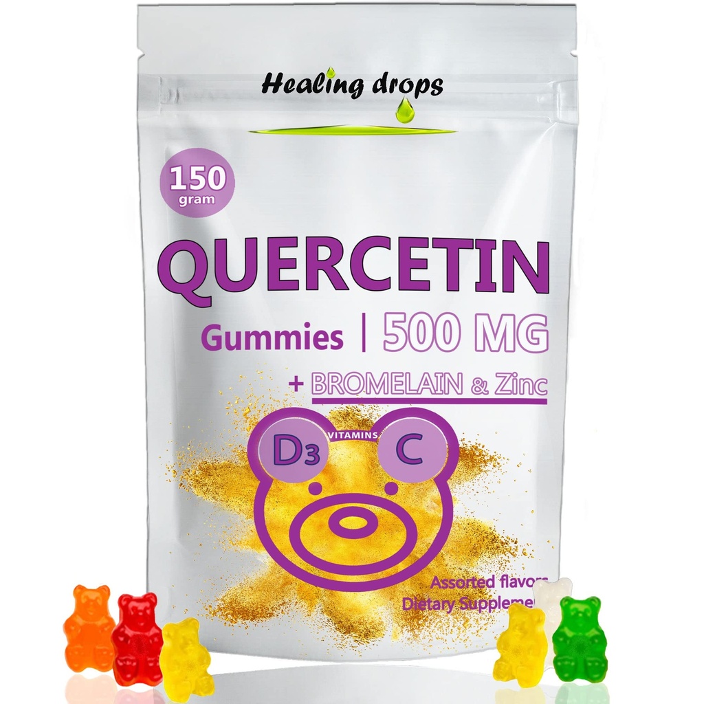 Quercetin med Bromelain Gummies - Vitamin C + Zinc + Vitamin D3 - Quercetin 500mg Gummies for barn og voksne (1)