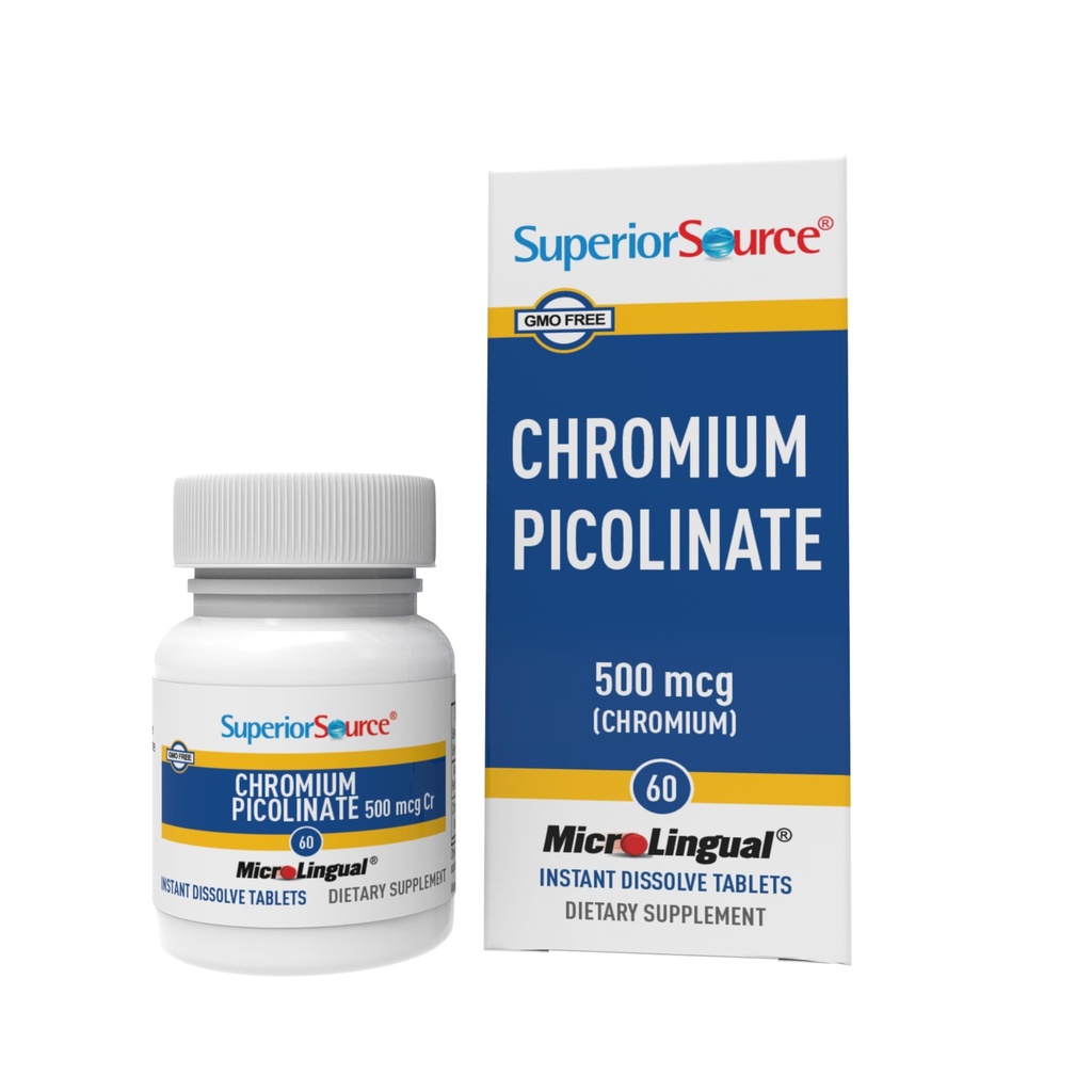 Superior Source Chromium Picolinat - Supplement Formula støtter sunn sukkermetabolisme - 500 mhg, 50 umiddelbart løse tabletter