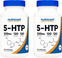 Nutricost 5-HTP 200 mg, 120 Vegetariske kapsler (5-hydroksytryptophan) - Ikke-GMO & Glutenfri (2 flasker)