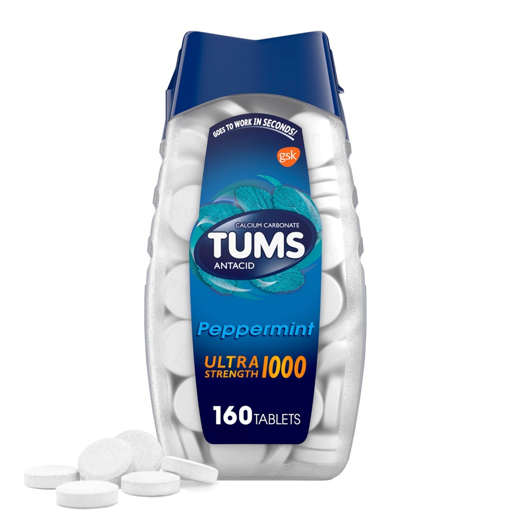 TUMS Ultra Styrke Chewable Antacid Tabletter for Heartburn Relief, Peppermynte - 160 Telling