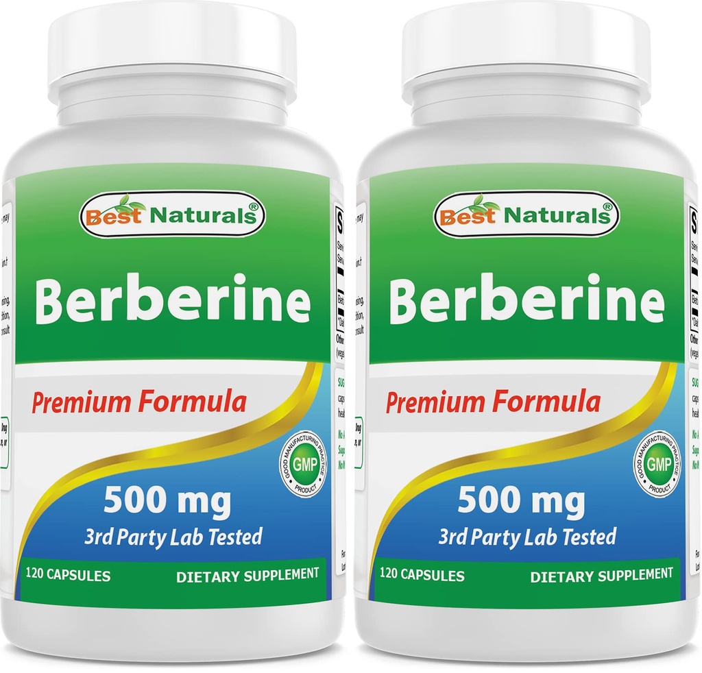 Best Naturals Berberine 500mg 120 Kapsler - Støtter immunfunksjon, kardiovaskulær og gastrointestinal funksjon (120 greve (pakke på 2))