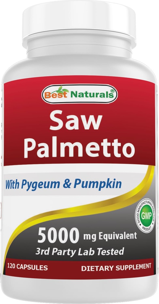 Best Naturals Sag Palmetto 10:1 Ekstrakt Prostata Kosttilskudd for menn - 120 Kapsler - Laget med Pygeum Bark 4:1 Ekstrakt & Pumpkin Seed Powder