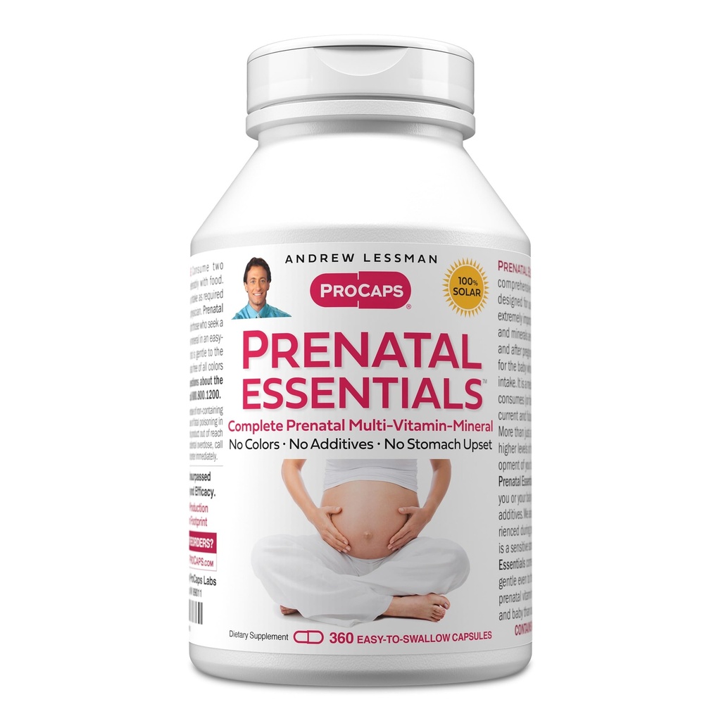 ANDREW LESSMAN Prenatal Essentials 360 kapsler - komplette prenatal vitaminer for kvinner, ingen additiver Prenatal Multivitamin, Næringsstoffer for kvinner prenatal, postnatal-metylfolat prenatal med jern