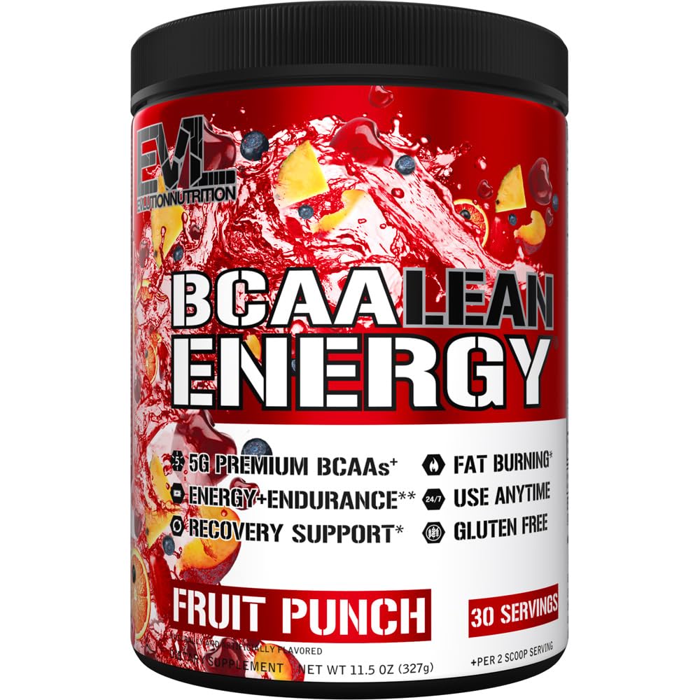 EVL BCAA Lean Energy Powder - Pre Workout Grønn Te Fettforbrenner Støtte med BCAA Aminosyrer og ren Energizers - BCAA Powder Post Trening Recovery Drink for Lean Muscle Recovery - Fruit Punch