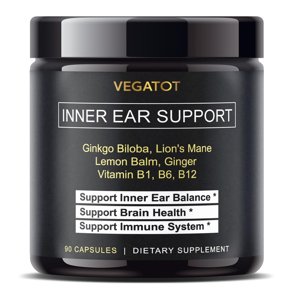 VEGATOT Vertigo Supplement * USA laget og testet* Indre øre Supplement med Ginkgo Biloba Lion Mane Lemon Balm Ginger VIT B1, B6, B12- for svimmel spinnende indre ørebalanse