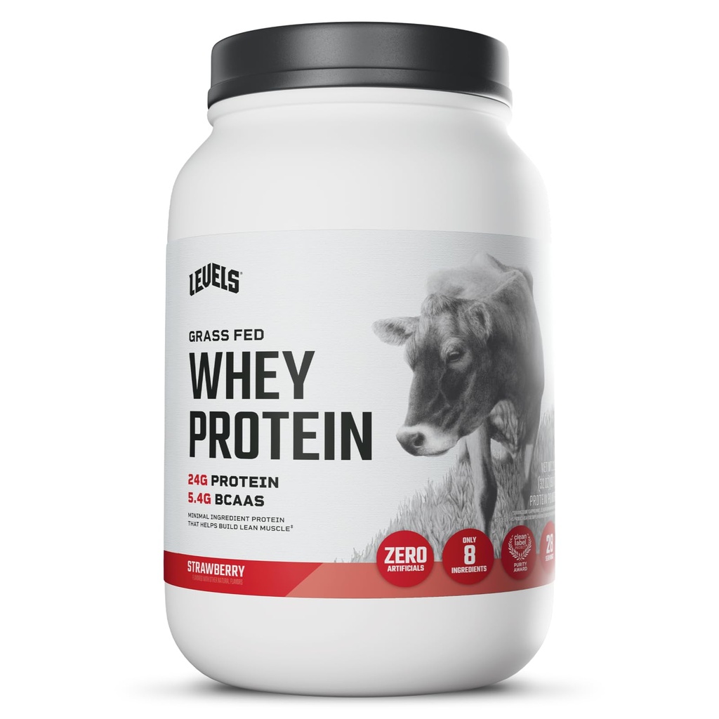 Nivåer Grass Fed Whey Protein pulver, Ingen kunstige stoffer, 24G protein, Jordbær, 2LB