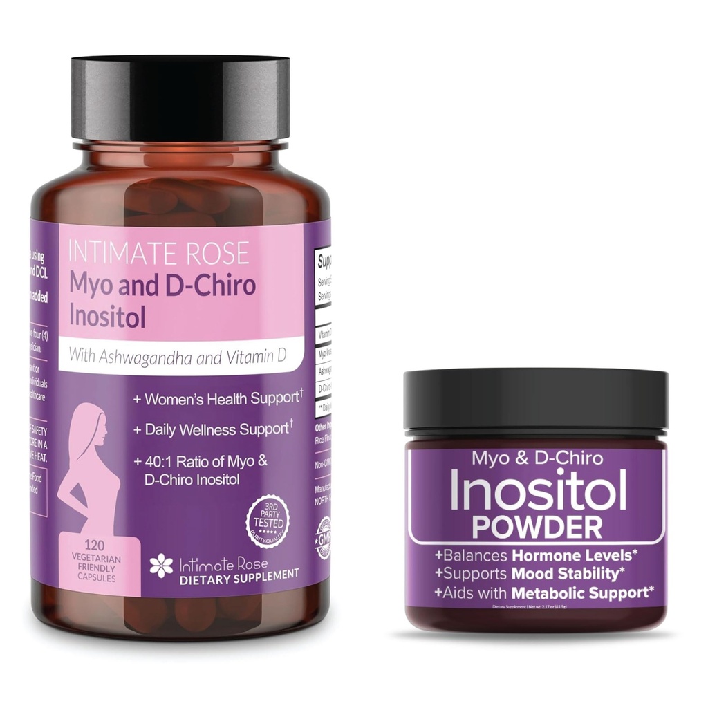 Spar 10% på Ultimate Inositol Wellness Bundle - Myo-Inositol & D-Chiro Inositol Supplement Kapsler + pulver til Hormonal Balance & PCOS-støtte