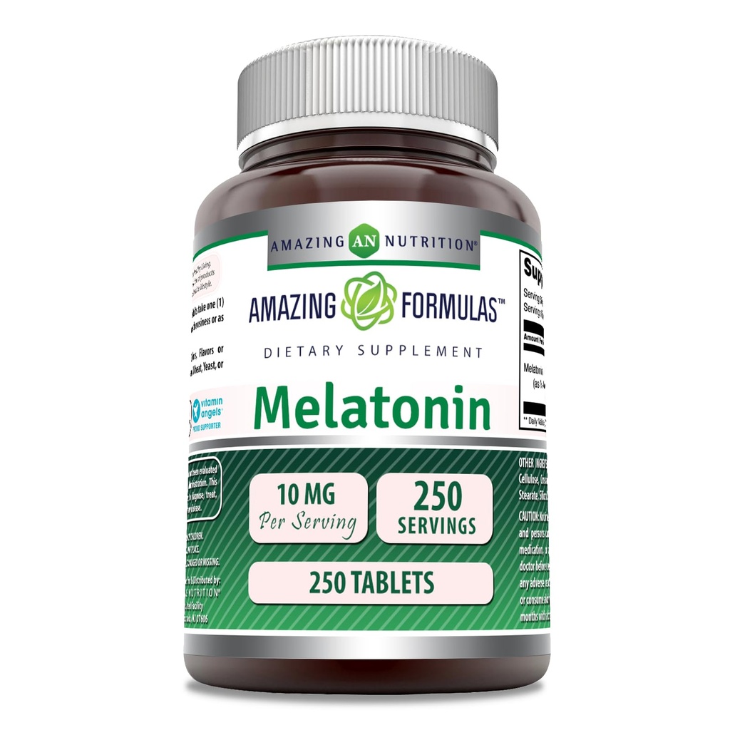 Amazing Formler Melatonin Supplement | 10 Mg Per Serving | 250 Tabletter | Ikke GMO | Glutenfri | laget i USA