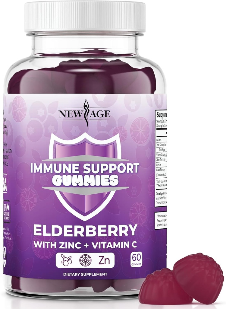 NYE AGE Immunsystem Støtte Gummies - Sambucus Black Elderberry Gummies med vitamin C og Zink (Immune Support 60 Gummies)