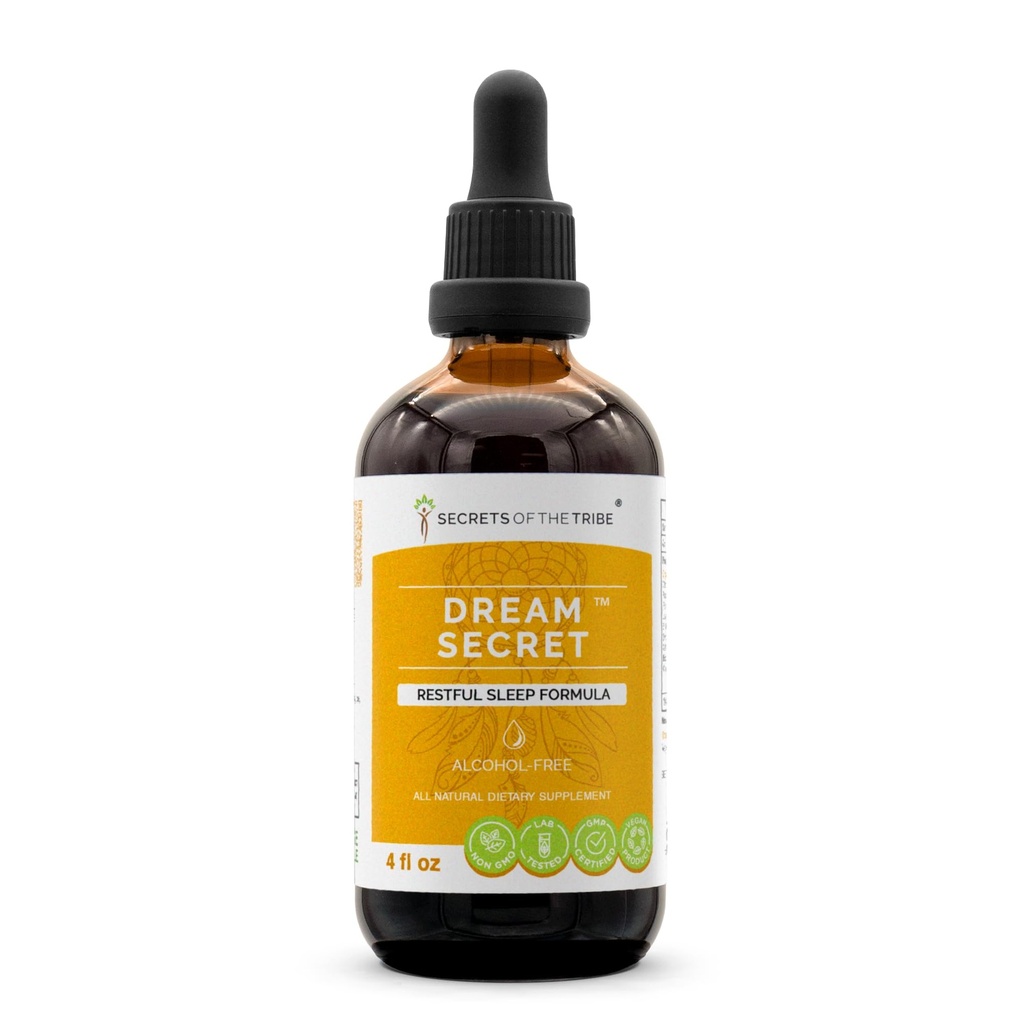 Secrets of the Tribe Dream Secret Alcohol-Free Extract, Tincture, Glycerite Valerian, Passionflower, Lavender, St. John's Wort, California Poppy, Chamomile. Restful Sleep Formula (4 FL OZ)