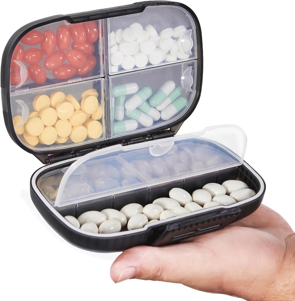 Sukuos reise piller ukentlig med dobbel lås, bærbar pille boks med stor 7 sammenlikning, Airtight Daily Medicine Case Container med etiketter for vitaminer/fish oljer/supplements
