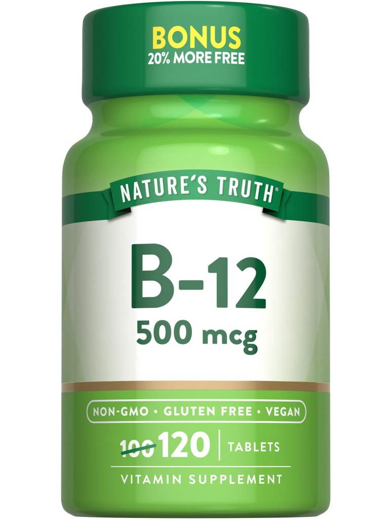 Naturens sannhet B12 Vitamin | 500 mikrogram | 120 tabletter | Vegansk, ikke-GMO & Glutenfri Supplement