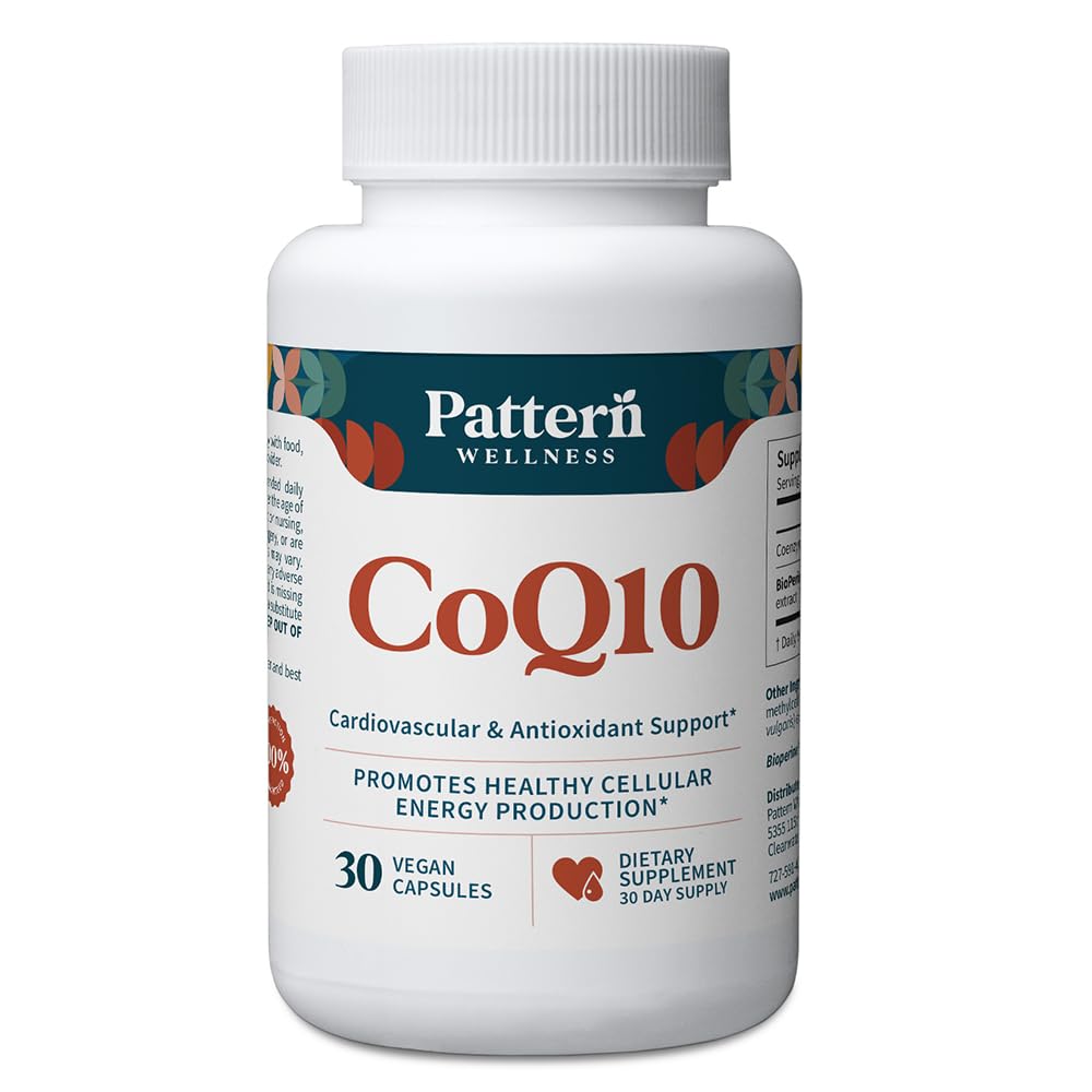 Mønster velvære CoQ10 – 200 mg Ubiquinon med BioPerine® Black Pepper Extract – Cellular Energy & Vitality Support – Ikke-GMO – 30 Vegankapsler*