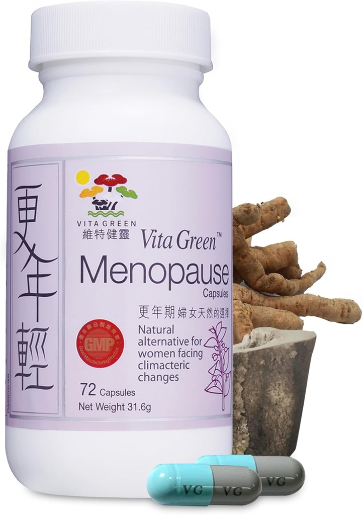 Vita Grønne Menopause kosttilskudd for kvinner, Hot Flashes Menopause Relief, Menopausale symptomer, Hormonal hud og hår tilstand forbedre, søvn relief, natt sviter, 100% naturlig - 72 kapsler