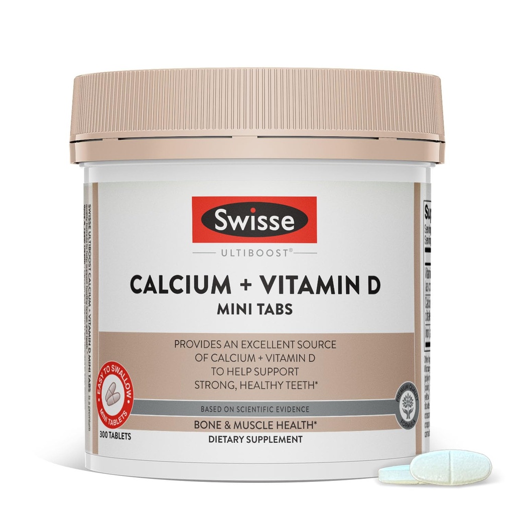 Sveitsisk kalsium med vitamin D3 og Citrat 830mg | Supplement for kvinner og menn | Bone styrke støtte | Calcio | 300 tabletter |