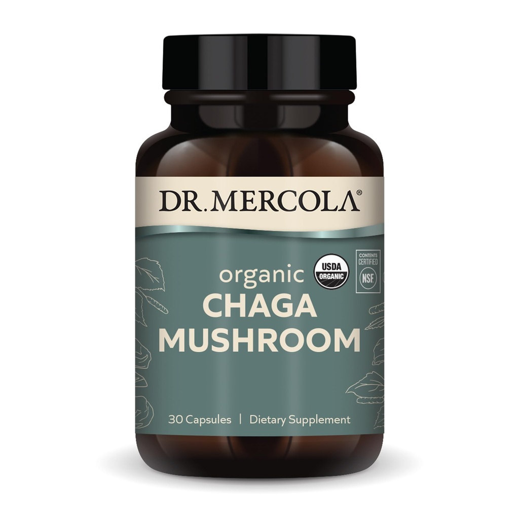 Dr. Mercola Organic Chaga Mushroom, 30 serveringer (30 tabletter), Dietary Supplement, Støtter Sunn Immune funksjon, Ikke-GMO, sertifisert USDA Organic, NSF innhold sertifisert