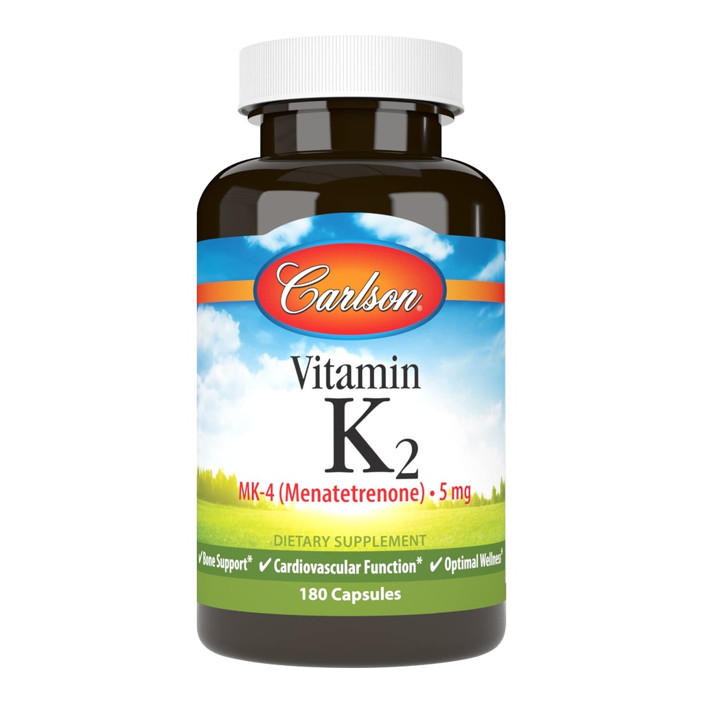Carlson - Vitamin K2, MK-4 (Menatetrenone), vitamin K Supplement, Bein & hjerte helse, K2 vitamin, soya-fri, vitamin K-2, K2 vitaminer, 180 kapsler