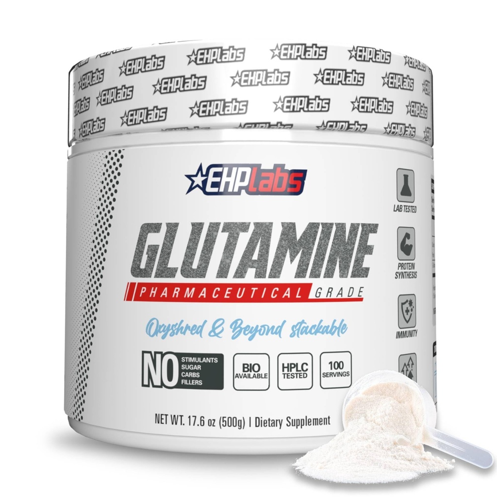 EHP Labs L Glutamin pulveraminsyrer - L-Glutamin, treningsgjenvinning, immunhelse og Gut Helse støtte (500g) - 100 serveringer