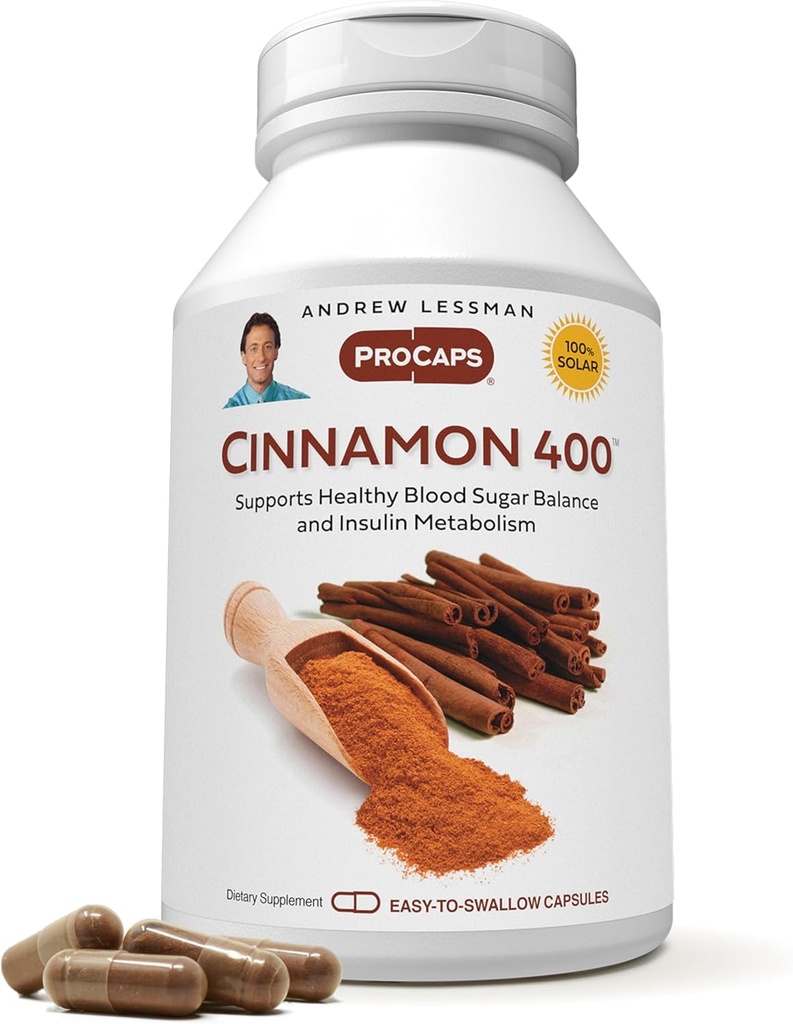 ANDREW LESSMAN kanel 400 mg - 240 kapsler - høy styrke, standardisert ekstrakt. Ingen additiver. Små enkle å svelge kapsler