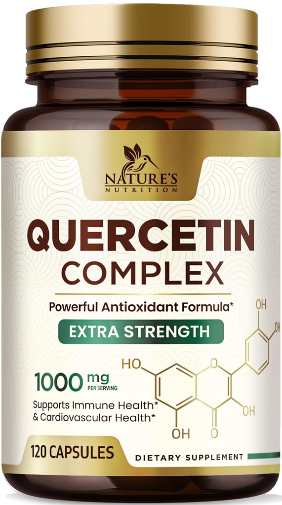 Quercetin Supplement 1000mg - Naturlig, Plantebasert støtte for immune, cellulære, pustende og sesongmessige endringer - Ekstra styrke Quercetin Dihydrat fra Sophora Japonica - 120 Veggie Capsules