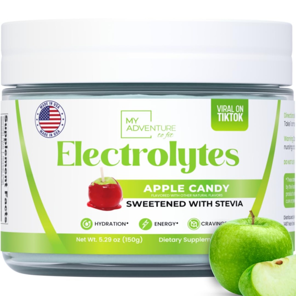 Null sukker - Apple Candy Electrolytes pulver - Forfriskende Hydration - Koffeinfri energi med alle naturlige ingredienser - Vegan, Keto og Paleo - Sukkerfri Elektrolytter Drikkeblanding - med 30 Serveringer