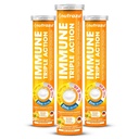 nutterazul Immune Triple Action Effervescent Tabletter med vitamin C 1000mg, vitamin D, sink, støtte daglig rutine, glutenfri, sukkerfri, galaktosefri, oransjeflavor, 20 tabletter, (pakke med 3)