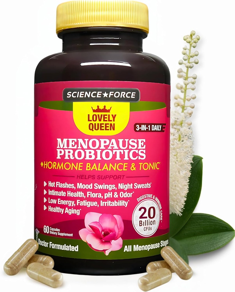 Lovely Menopause Supplement + Hormon Balance + Vektkontroll, Hot Flashes, Mood Swings, Vaginal Helse & Tørrhet | Black Cohosh, Dong Quai, Ashwagandha + Probiotika, Kvinne Supplement, 60 ct