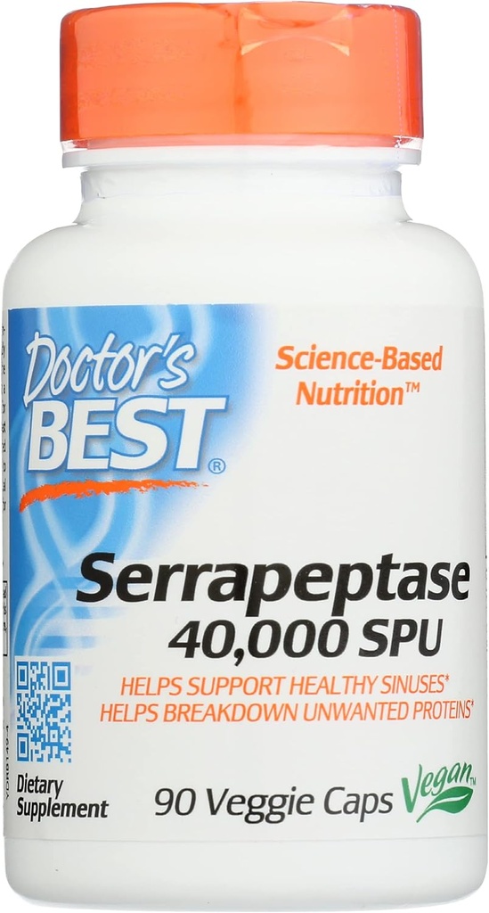 Leger Best Serrapeptase 40 000 SPU, Ikke-GMO, Vegan, 90 Veggie Capsule (pakke med 1)