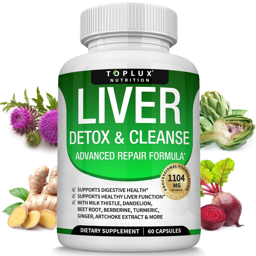 Liver Cleanse Detox & Reparasjon Formula Liver Detox Supplement - Melk Thistle med Dandelion, Artichoke, Turmeric, Beet Root, Turmeric og mer for naturlig rask urterensing Non-gmo Vegan 60 Kapsler