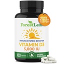 ForestLeaf Vitamin D3 5000 IU | VIT D - VIT D3 Vitamin D Kosttilskudd for kvinner og menn | Bone Helse, tann og immunstøtte | Lett å svelge piller | En kapsel daglig, 6-måneders Supply, 180 greve