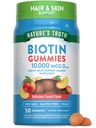 Naturens Sannhet Biotin Gummies | 10000mcg | 50 greve | Vegansk, ikke-GMO & Glutenfri Supplement | Peach Flavor