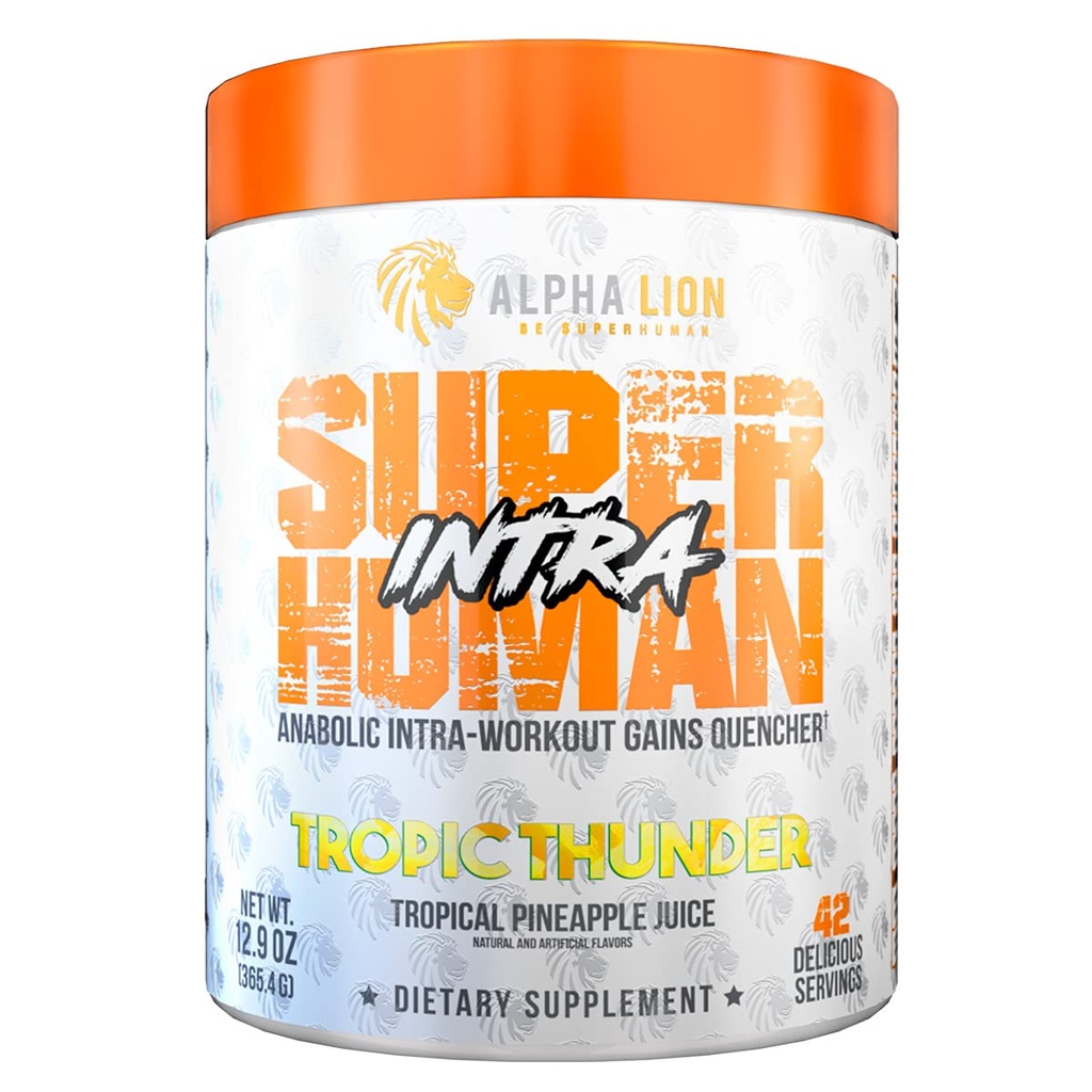 ALFHA LION Superhuman Intra Workout pulver for menn og kvinner, Aminosyrer drikke, muskelgjenvinning kosttilskudd, BCAA pulver, elektrolyter og hydrasjon blanding (42 serveringer, Tropical Pineapple Juice Flavor)
